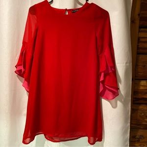 Georgette, My Michelle Girls Red Pink chiffon Bell-sleeve Dress Size 12 #K
